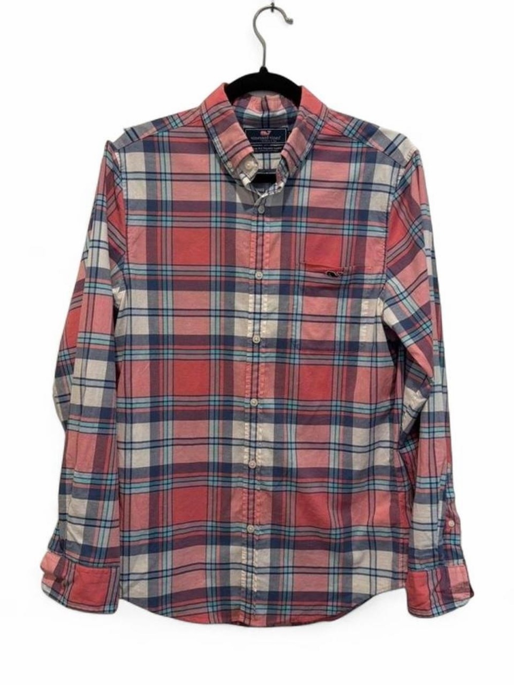 Vineyard Vines Pink and Blue Plaid Button-Down Shirt Slim Fit Small